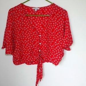 PATRONS  OF PEACE  Crop Top Med Red V-neck